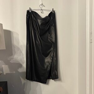 Mango Black Faux Leather Midi Skirt